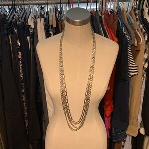 BCBG triple strand silver chain necklace